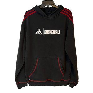 Adidas Hoodie Mens Large Baseball Black Red Arm Stripes Relaxed Pocket Warm